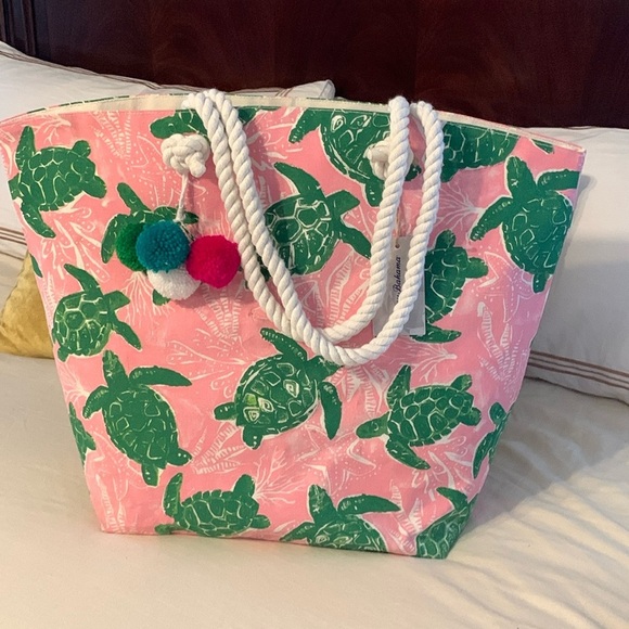 NWT sea turtle tote bag‎ 🍄 Tommy Bahama reusable beach bag canvas pink summer - Picture 1 of 11